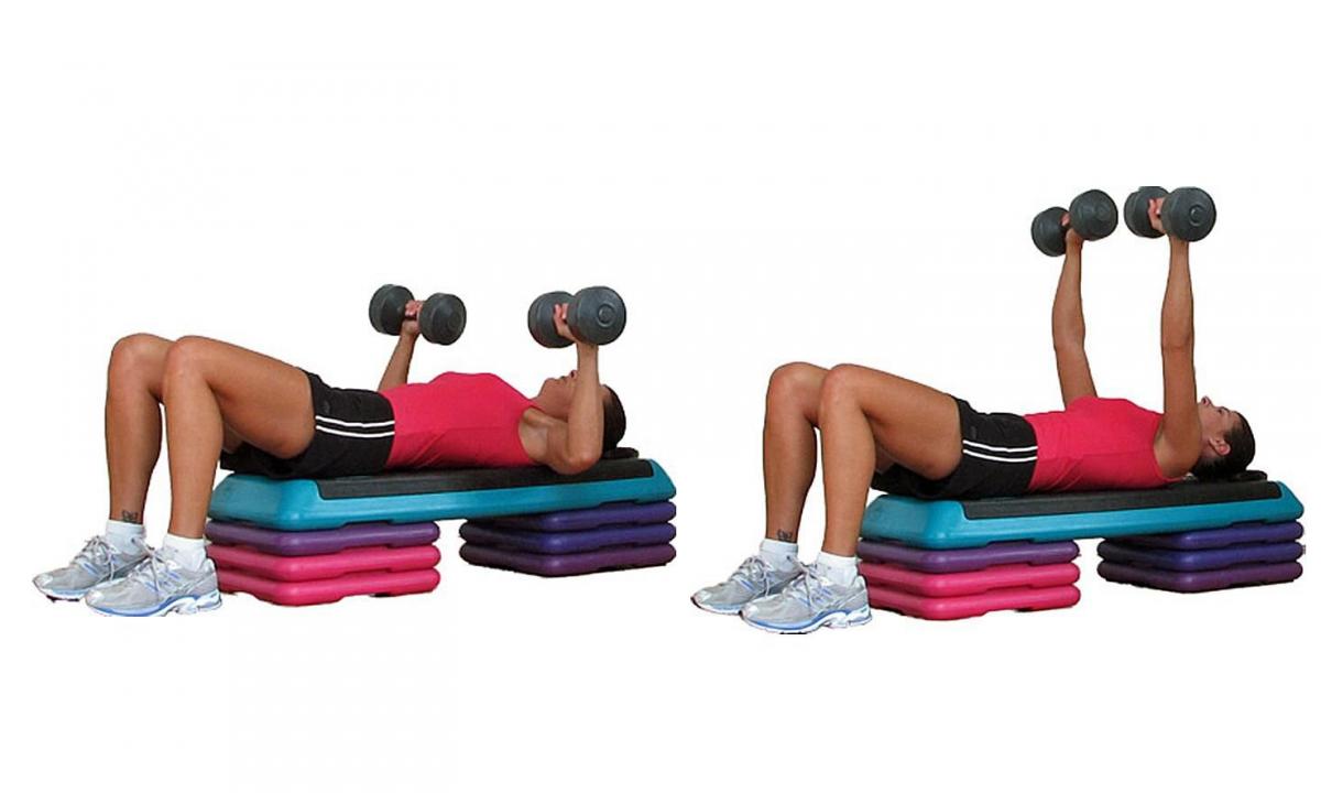 Set of exercises with dumbbells for a breast