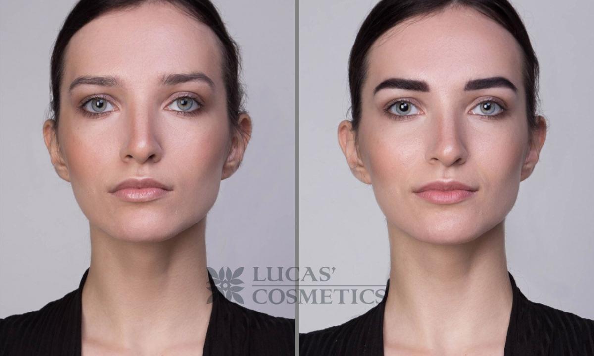 As by means of cosmetics to correct shape of face