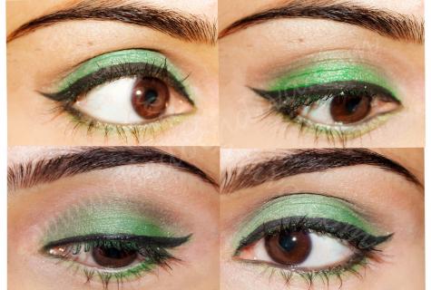 How to make up eyes with green shadows
