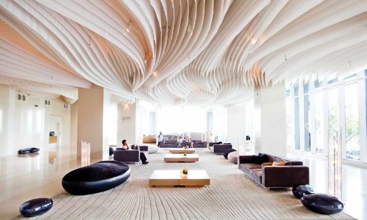 Fabric stretch ceilings in interior
