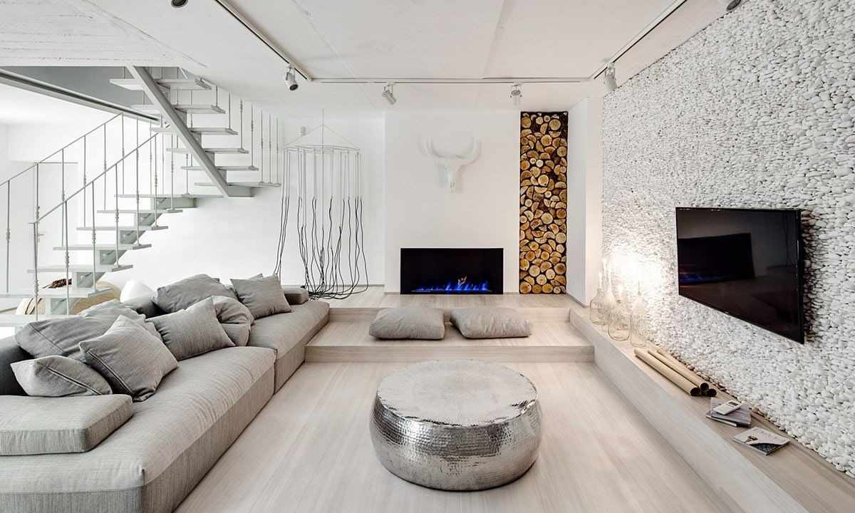 Apartment interior with natural and decorative stone