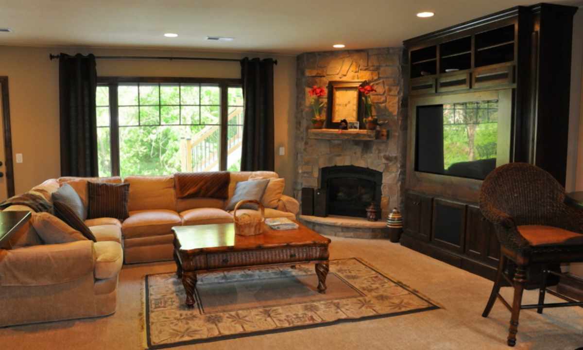 Interior design of the living room with fireplace