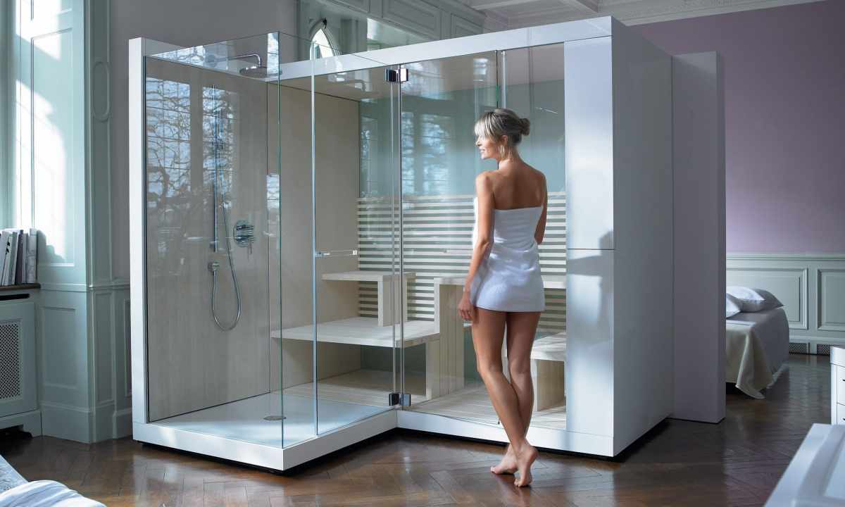 Shower cabin in bathroom interior
