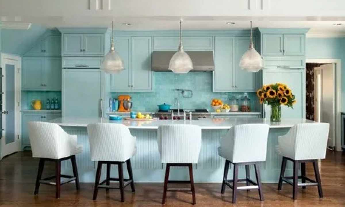 Interior of kitchen in blue color