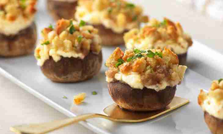 How to make the champignons stuffed with cheese, nuts and croutons