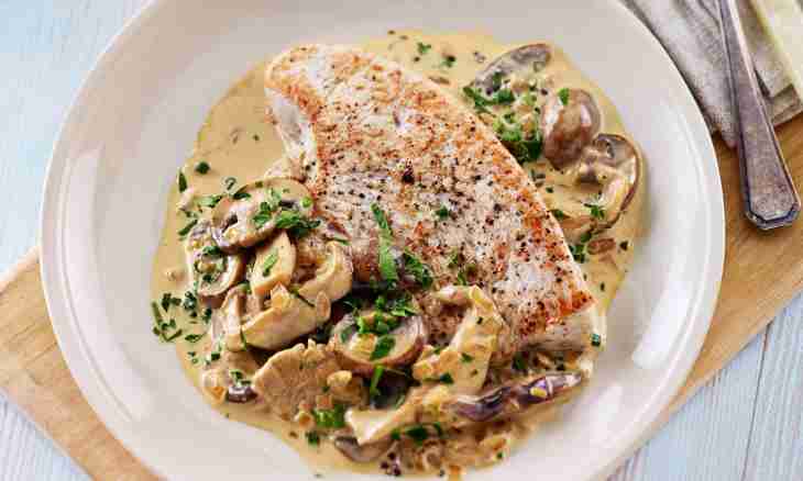 Fish with potatoes under a mushroom sauce
