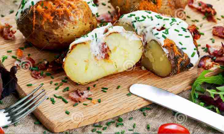 Potatoes in sour cream baked in coals