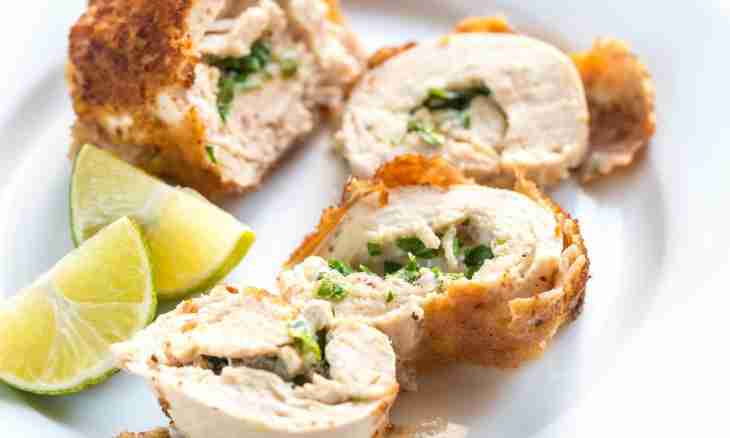 Roll with chicken breast and cream cheese