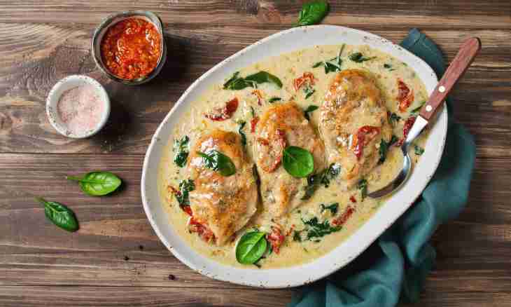 Fillet of a turkey with mushrooms in creamy sauce