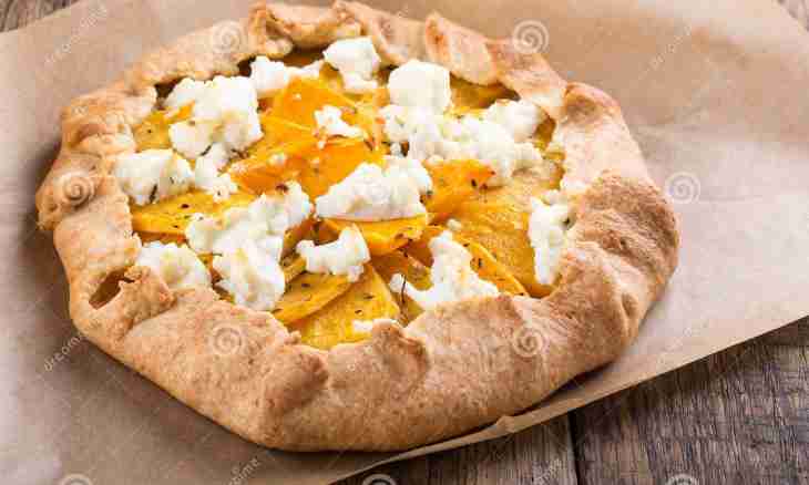 Open-faced pie with pumpkin, a leek and goat cheese