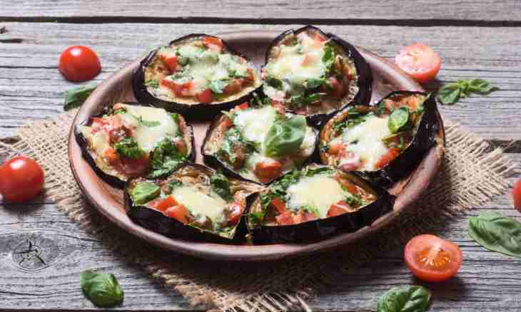 The eggplants baked with tomatoes and mushrooms